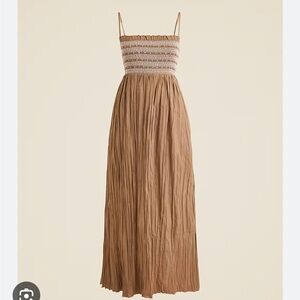 Jcrew Smocked Bodice Spaghetti Strap Maxi Dress in Camel